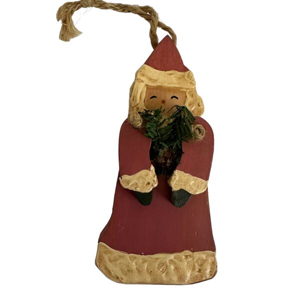 Santa Claus Christmas Decoration Tree Ornament Handmade Vintage Wooden Rustic - Picture 2 of 8